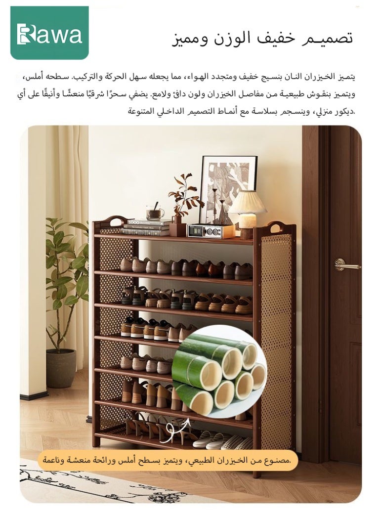 روعة رف أحذية من 6 طبقات، خزانة تخزين أحذية من الخيزران للمدخل، منظم أحذية كبير قائم بذاته، مناسب للممرات والممرات وغرف المعيشة (83x70x21 سم) - Image 3